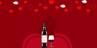 红色简约心情侣高脚杯葡萄酒情人节展板背景